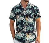 Loveternal Funky Hawaiihemd Herren Kurzarm Fronttasche Blume Hawaii-Print Strand Beach Palmen Diverse Farben L