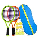 Kinder-Tennisschläger, 17-Zoll-Kunststoff-Tennisschläger mit 4 weichen Bällen und 6 Federbällen für Kinder, Kleinkinder, Outdoor/Indoor-Sport (Dunkelorangegrün)