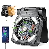 lynker Tragbarer Camping-Ventilator, solarbetriebener Ventilator, 12800mAh batteriebetriebener Ventilator mit Led-Laterne, 4 Geschwindigkeiten & 3 Timer, Outdoor-Zelt-Ventilator für Camping (schwarz)