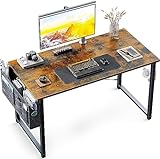 ODK Klein Schreibtisch,100×48×74cm Computertisch Bürotisch mit Kopfhörer Halter und Aufbewahrungstasche, Kleiner Schreibtisch Arbeitszimmer Holz PC Tisch Officetisch für Home, Office, Braun