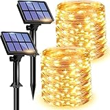 litogo [2 Stück] Solar Lichterkette Aussen, 12M 120 LED Lichterkette Außen Wasserdicht KupferDraht 8 Modus Solarlichterkette Deko für Garten, Balkon, Terrasse, Tor, Hof, Hochzeit, Party (Warmweiß)