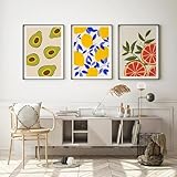 FOKTMS Orange Lemon Avocado Minimalistische Wandkunst Leinwandgemälde Nordische Poster und Drucke Küchenbilder für Zimmer Wohnkultur 15,7' x 23,6' (40x60cm) x3 Kein Rahmen