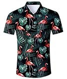 IDGREATIM Hawaii Hemd Männer Flamingo Hawaiihemd Hawaiian Kurze Ärmel Button Down Hemden Shirts Hawaii Kostüm Oktoberfest Hemd Herren