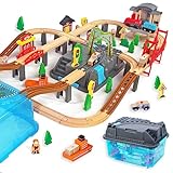 100 Stück Holzeisenbahn und Züge Pack Eisenbahn Anfängerset Kompatibel mit Thomas Passend für Eichhorn Zugset Kleinkinderspielzeug empfohlen ab 3 Jahren