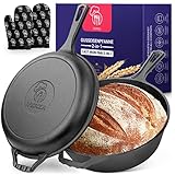 VERZA® Gusseisen Topf ideal zum Brot backen Ø 26 cm mit praktischer 2 in 1 Funktion – Gusseisenpfanne, Induktion kompatibel, ab Werk eingebrannt - Brottopf, Pfanne Gusseisen, Brotbacktopf mit Deckel