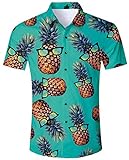 ALISISTER Ananas Hawaiihemd Herren Tropical Button Down Hawaii Hemd Kurzarm Blau Grün Aloha Blusen Kurzarm Hemded Party Beach Hawaii Luau Tshirts M