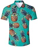 ALISISTER Ananas Hawaiihemd Herren Tropical Button Down Hawaii Hemd Kurzarm Blau Grün Aloha Blusen Kurzarm Hemded Party Beach Hawaii Luau Tshirts M