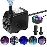 flintronic Wasserpumpe, 12 LED Aquariumpumpe mit 4 Wechselnden Farben 2 Düsen, 15W / 1.5m Teichpumpe für Aquarium, Teich, Brunnen, Haustiere, Garten Keine Geräusch