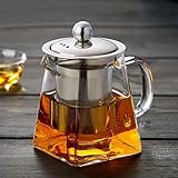 750ml Teekanne Glas Teebereiter mit Abnehmbare Edelstahl-Sieb, Teesieb Glas Teebereiter mit Deckel, Perfekt Perfekt für Losen Tee und Kaffee Teebeutel, Hitzebeständig & Transparent
