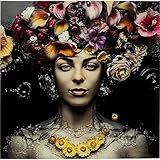 Kare Design Glasbild Flower Art Lady, Mehrfarbig, Wandbild, Blumen Motiv, 4mm ESG-Glas Front, 80x80 (L/B)