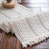 Weldomcor Beige Makramee Tischläufer Boho Baumwollflachs Tischläufer mit Quasten, Rechteckige Häkelspitze Mesh Tischdecke für Küche Vintage Bauernhaus böhmische Hochzeit Tabletop Dekor, 30x180cm