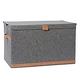 LOVE IT STORE IT Premium Aufbewahrungsbox mit Deckel groß - Truhe aus Leinen - Verstärkt mit Holz - Extra stabil - Grau - 62x37,5x39 cm