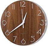 WUWEOT Wanduhr Holz 30,5 cm Küchenuhr Ohne Tickgeräusche Quartz Lautlos Wanduhr Landhausstil Wall Clock Wanduhr Schleichende Sekunde ohne Ticken Uhr Wand für Küche Zuhause Büro Wohnzimmer Dunkelbraun