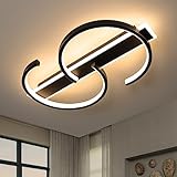 LUOLONG LED Deckenleuchte Dimmbar Deckenlampe Schwarz Wohnzimmerlampe 55W mit Fernbedienung 2-Ringen kreis Deckenleuchte Schlafzimmerlampe Arbeitzimmer Büro Modern Led deckenbeleuchtung-60cm Schwarz