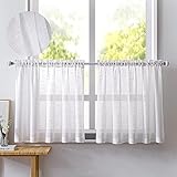 NSXIN 2er Set Scheibengardinen Halbtransparent Bistrogardine Gardinen Weiss Fenstervorhang Halb Küche Vorhänge Fensterschal für kleine Fenster Küche Wohnzimmer Landhaus (Weiß,B 90 x H 90 cm)