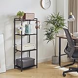 YMYNY Bücherregal, 4-stöckiges Aufbewahrungsregal, Pflanzenregal, Aufbewahrungsregal mit Stahlrahmen, für Wohnzimmer, Büro, Arbeitszimmer, Flur, Industriestil,Schwarz HBC004B