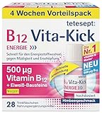 tetesept B12 Vita-Kick Trinkampullen – Nahrungsergänzungsmittel für schnelle Energie & Leistungsfähigkeit – Vitamin B12 Ampullen mit Eiweiß-Bausteinen – Monatspackung à 28 Trinkfläschchen