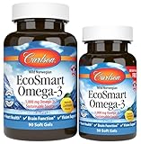 Eco Smart Omega-3, 1000mg Omega-3s Nachhaltige Quelle, Herzgesundheit, Gehirnfunktion & Sehunterstützung, Zitrone, 90+30 Softgele