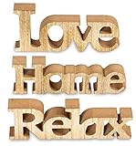 levandeo 3er Set Schriftzug Holz Love Home Relax Braun Natur Aufsteller Buchstaben Bild Dekoration Deko