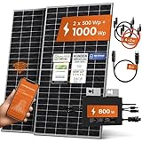 Solarway® 1000W Balkonkraftwerk 800W komplett Steckdose - neuester 800 Watt Wechselrichter - Solaranlage Komplettset - 500W Solarmodule & Envertech & Zubehör