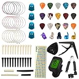 TTCR-II Gitarrenzubehör, 75 Pcs Gitarren Zubehör Set mit Gitarrenstimmgerät, Capo Gitarre,15 Gitarre Plektrum,3 Set Gitarrensaiten Akustikgitarre,5 Fingerpicks,4 Fingerkuppenschutz, Gitarren Aufkleber