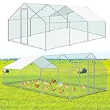 Ikodm Hühnerstall Freilaufgehege XXL 3x6x2m mit Schloss, Tiergehege Verzinkter Stahl Hühnerhaus Freigehege Outdoor Geflügelstall, für Hühnerkäfig Kleintiere