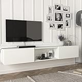 [en.casa] Fernsehschrank Paltamo Fernsehtisch mit 3 Fächern Lowboard 180x31x29,5cm hängend TV-Board Weiß