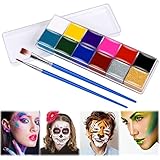 Körperfarben Set,Gesichtsfarbe Kinderschminken Set,Face Bodypainting Farben Set,für Cosplay Weihnachten Karneval Halloween Ostern Themenpartys-2 Pinsel, 12 Farben