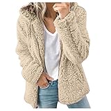 Teddy Fleecejacke Damen mit Kapuze Winter Warm Super Weich und bequem Flanell Kapuzenpullover Teddyjacke Sweatshirt Reißverschluss Langarm Oberteile Top Frauen Mantel Kapuzenjacke (Khaki, M)