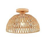 Vintage Boho Rattan Lampe Deckenleuchte Hängelampe - Bambus Holz Lampenschirm Retro Deckenlampe Badlampe Badezimmerlampe Wandlampe - Industrielle Deckenleuchten für das Bad Flur Küche Schlafzimmer