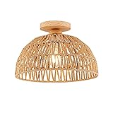 Vintage Boho Rattan Lampe Deckenleuchte Hängelampe - Bambus Holz Lampenschirm Retro Deckenlampe Badlampe Badezimmerlampe Wandlampe - Industrielle Deckenleuchten für das Bad Flur Küche Schlafzimmer