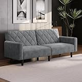 Yaheetech 2 Sitzer Sofa mit Schlaffunktion, 159cm Sofabett aus Samtstoff, Kleine Schlafcouch, 140,5 × 94 cm Liegefläche, für Wohnzimmer/Schlafzimmer, Dunkelgrau