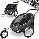 KESSER® Kinderanhänger Fahrradanhänger 360° Drehbar mit Federung 2in1 Joggerfunktion Kinderfahrradanhänger + 5-Punkt Gurt Jogger Fahrrad Anhänger für 1 bis 2 Kinder max. 40kg Schwarz/Anthrazit