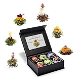 Creano 6 Teeblumen Geschenkbox weißer, schwarzer & grüner Tee in edler Magnetbox mit Silberprägung - 6 verschiedene Sorten - Geschenk zu Weihnachten