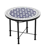 albena Marokko Galerie Maar Marokkanischer Mosaiktisch Couchtisch 60cm (Maar: blau/weiss) Beistelltisch | Terrassentisch | Fliesentisch | Mediterraner Tisch für Haus & Garten|