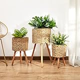 Paco Home Blumentopf Übertopf Natur Rattan Set mit Folieneinsatz Pflanzentopf Auslaufsicher Groß für Zimmerpflanzen, Farbe:Natur, Sets:3pcs Set/Design 2