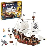 LEGO Creator 3-in-1 Piratenschiff Set, Spielzeug mit 3 Baumöglichkeiten, Baue in Piraten-Taverne oder Pirateninsel mit Totenkopf um, inklusive 3 Minifiguren für Rollenspiel-Abenteuer 31109