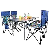 BOMOOMOO Faltbare Outdoor-Camping-Picknicktische und 4 Stühle zum Wandern, Party, Freundestreffen, Wohnmobilreisen, Blaue Blätter