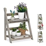 Relaxdays Blumentreppe, 2-stufig, Blumenleiter Holz, klappbar, Leiterregal für Pflanzen, HBT: 51,5 x 41 x 24 cm, grau