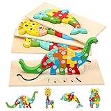 Holzpuzzle für Kleinkinder von 1-3 Jahren, Montessori-Spielzeug für Kinder ab 2 Jahren, lernendes pädagogisches Holzpuzzle-Spielzeug, Geschenk für 1 2 3 jährige Jungen und Mädchen - 4er-Pack