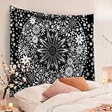 Mingfuxin Bohemian Tapisserie Wandbehang, Mandala Floral Medaillon Hippie Tapisserie Creme Wanddekoration Decke für Wohnzimmer Schlafzimmer Zuhause, Gt-QR03, 200x150CM