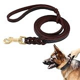 Keyohome Hundeleine Länge 3 Meter aus echtem Leder, Handbraun, geflochten, für große oder mittelgroße Hunde, verstellbar im Training (3 m)