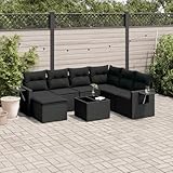 THOYTOUI 8-TLG. Garten-Sofagarnitur, Garden Furniture Sets Outsunny gartenmöbel Balkon Lounge Gartenset Tisch und stühle Geeignet für Garten Balkon Terrasse Veranda mit Kissen Schwarz Poly Rattan