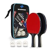 Scorpion Tischtennisschläger, Bälle, Professionelles Ping Pong 5 Layer Holzklinge Tischtennisschläger Set für 2 oder 4 Spieler,Stilvolle Aufbewahrungskoffer, perfekt für Indoor/Outdoor (2-Spieler-Set)