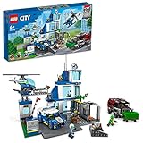 LEGO City Polizeistation mit Polizeiauto, Müllauto und Hubschrauber, Gebäude zum Bauen mit 3 Figuren, Polizei-Spielzeug für Jungen und Mädchen ab 6 Jahren, Geschenk für Kinder 60316