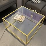 Huhote Couchtisch 67x67 Glas, Moderne Wohnzimmertisch Beistelltisch quadratisch Sofatisch 4 mm Glas, Coffee Table,Satztisch Beistelltisch mit Metallgestell für Wohnzimmer Balkon Büro,Gold