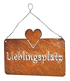 levandeo Schild Lieblingsplatz 25x16cm Herz Garten-Deko Rost Rostdeko Türschild Wandbild Schriftzug Wanddeko