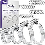 Filzada® 24x Schlauchschellen Set - Schlauchklemme 8-50 mm - Schlauchschellen Edelstahl - rostfreie Schraubschelle - Schlauchschelle für Pool, Waschmaschine uvm - Schlauchklemmen Set - Schellen Set