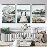 3er Poster Set, Moderne Bergen Seen und Blumen Bilder Set, Natürliche Landschaftsbilder Wandbilder für Wohnzimmer Wanddeko, ohne Rahmen (A,50x70cm)