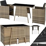 tectake® Poly Rattan Sitzgruppe für 2 Personen, Outdoor Möbel platzsparend zusammenschiebbar, 2 Sessel & 1 Tisch, ideales Balkon Lounge Set, Gartenmöbel, Terrassenmöbel wetterfest - Natur